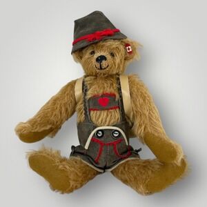 Lynn Murray Jointed Teddy Bear German Lederhosen with Hat and Backpack‎